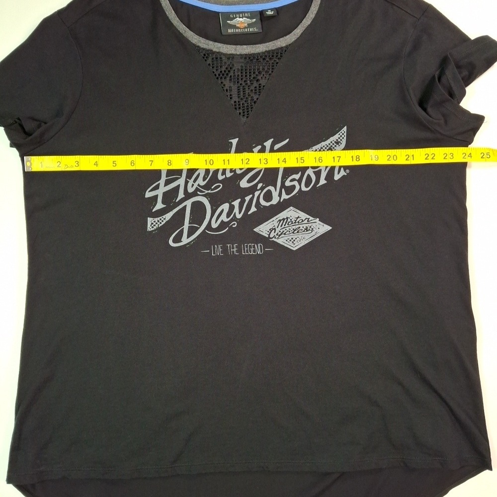 Harley-Davidson Womens Crossover Back Tee 1W Black Graphic T-Shirt Mesh V-Neck - Picture 5 of 13